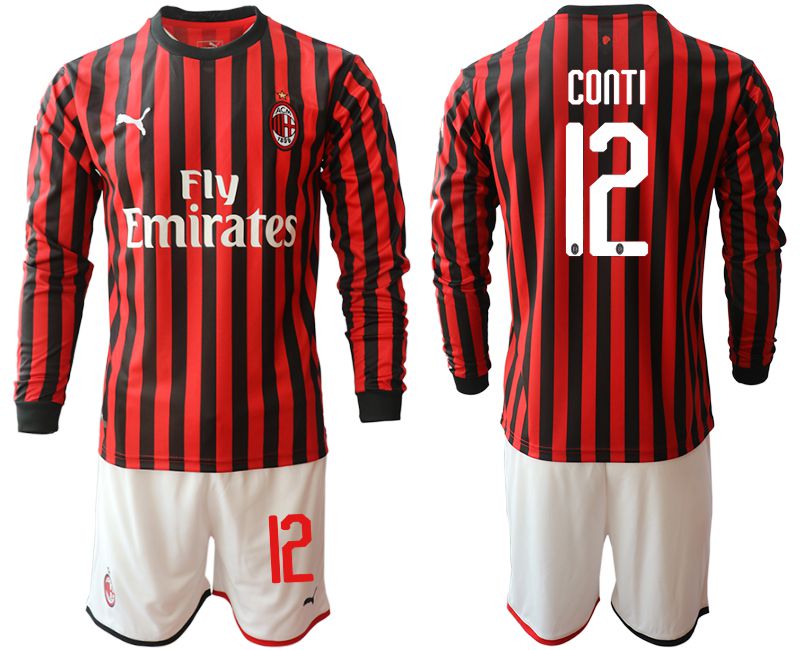 Men 2019-2020 club AC milan home long sleeve #12 red Soccer Jerseys